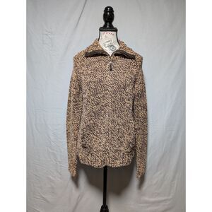 Old Navy Women's VTG Brown Tan Marled Knit Quarter Zip Sweater Jacket Size Large